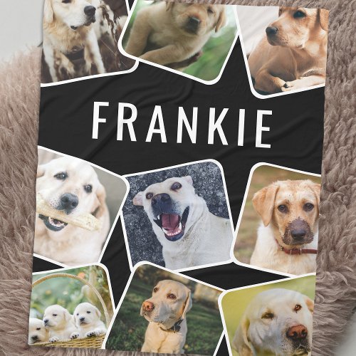 Cute Pet 9 Photo Collage Personalized Name Fleece Blanket