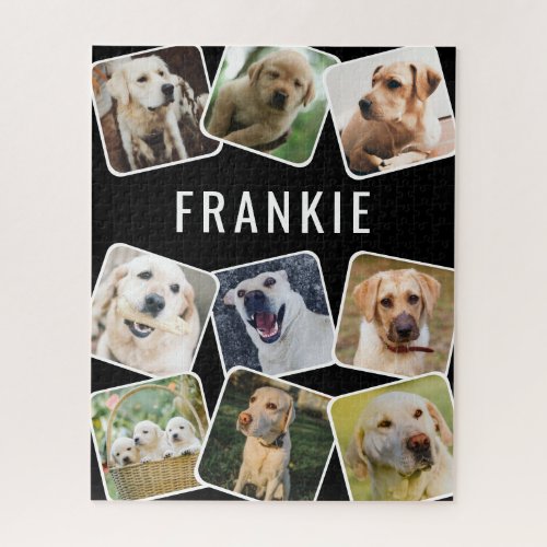 Cute Pet 9 Photo Collage Personalized Name Jigsaw Puzzle