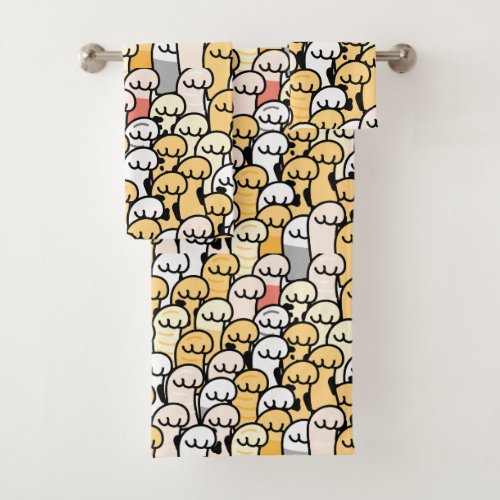 Cute pet animal dog cat paw orange pattern bath towel set