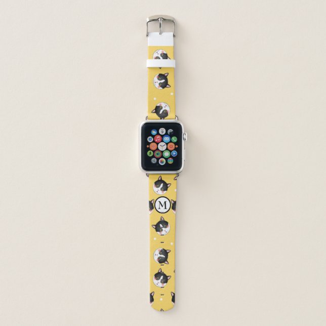 Cute pet animal funny cat face pattern monogram  apple watch band (Front)