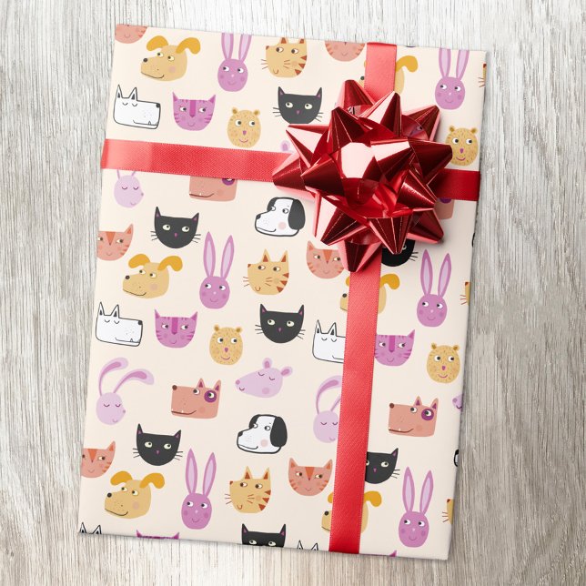 Cute Pet Animal Wrapping Paper (Cute pet animal pattern gift wrapping paper roll)