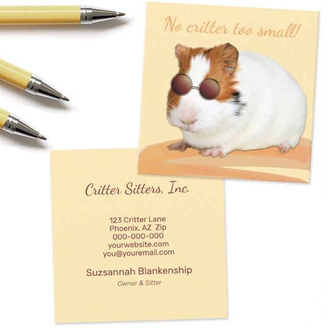 Cute Pet Care Guinea Pig Photograph Square Business Card (Creator Uploaded)