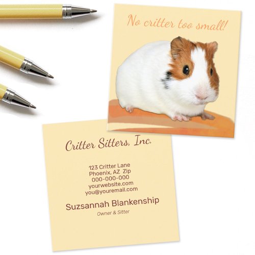 Cute Pet Care Guinea Pig Photograph Square Business Card