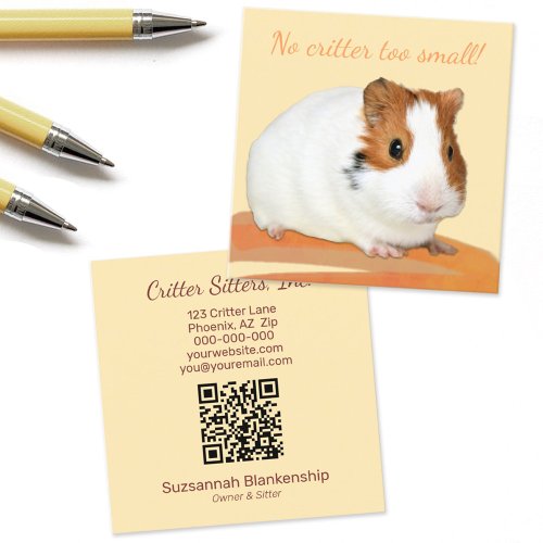Cute Pet Care Guinea Pig QR Code Square Square Business Card