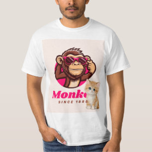Cute pet cat & monkey lovers design t-shirt