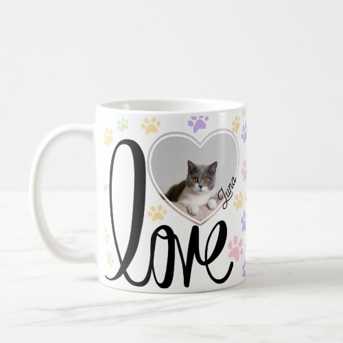 Cute Pet Cat Photo Heart  Paws Pattern  Coffee Mug