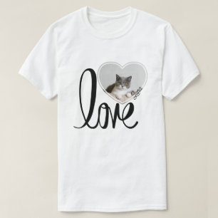 Cute Pet Cat Photo Heart & Paws Pattern  T-Shirt