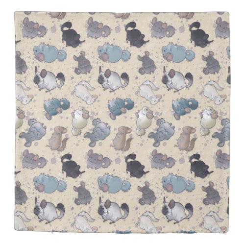 Cute Pet Chinchilla Scatter Pattern on Cream  Duvet Cover