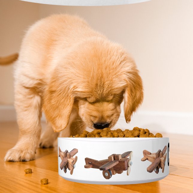 Cute pet custom name & wooden airplane,dog or cat bowl (Creator Uploaded)