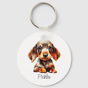 Cute Pet Dachshund Puppy Name Keychain