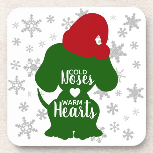 Cute Pet Dog Christmas Santa Hats Lights Red Green Beverage Coaster