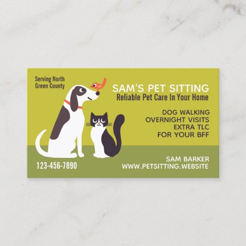 Cute Pet Dog Kitty Cat and Bird  Animal Services Business Card