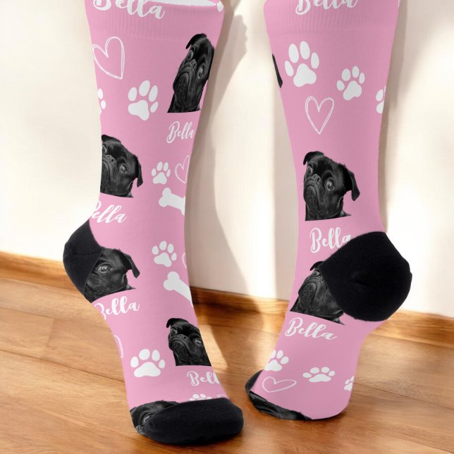 Cute Pet Dog Lover Pink Photo Socks (Creator Uploaded)