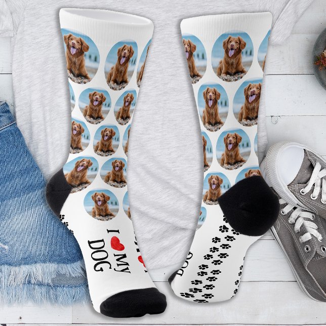 Cute Pet Dog Personalized Paw Prints Photo Socks (Creator Uploaded)