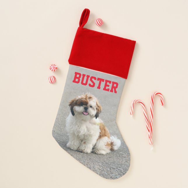 Cute Pet dog Photo  Add Name Christmas Stocking (Front)