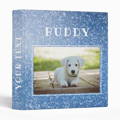 Cute Pet Dog Photo Album Binder - Memory Keepsake Pet Dog Photo Album Binder. The binder has a photo of a pet, pet`s name and blue background. Personalize with your dog or any other pet photo and your dog or pet name and change or erase the name on the spine. A great keepsake gifts, photo album, a scrapbook album, in memory of, notes and more for your dog or pet.