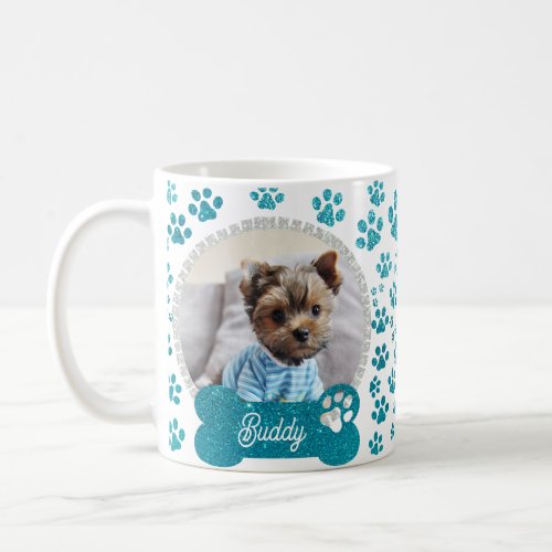 Cute Pet Dog Photo Frame glitter  Paws Pattern Coffee Mug