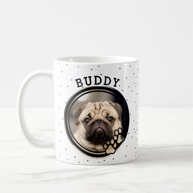 Cute Pet Dog Photo in Double Borders Circle Frame Coffee Mug (Left)
