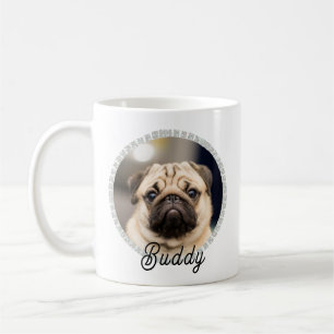 Cute Pet Dog Photo in Silver Glitter Circle Frame Coffee Mug