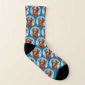Cute Pet Dog Teal Blue Photo Socks (Left Inside)