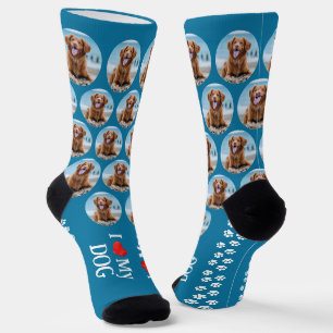Cute Pet Dog Teal Paw Prints Personalized Photo Socks