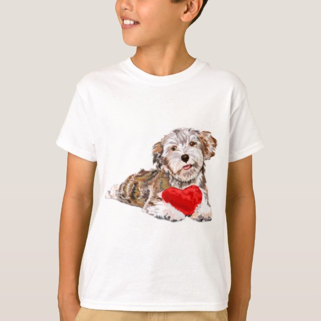 Cute Pet Dog with Heart Gift T-Shirt (Front)