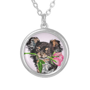 Cute Pet Dog with Rose Gift Necklace
