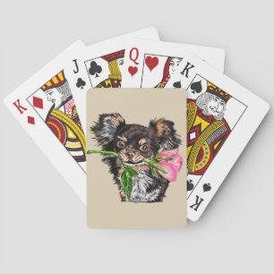 Cute Pet Dog with Rose Playing Cards