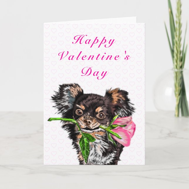 Cute Pet Dog with Rose Valentine's Day Card (Front)