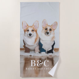 Cute Pet Dogs Photo Monogram Names Summer Beach Towel