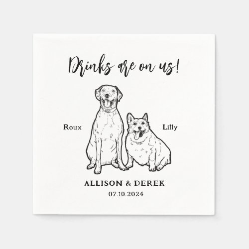 Cute Pet Drawing Personalized 2 Dogs Wedding Napkins