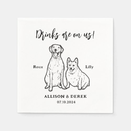 Cute Pet Drawing Personalized 2 Dogs Wedding Napkins