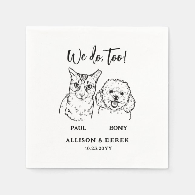 Cute Pet Drawing Personalized Dog Cat Wedding Napkins (Front)
