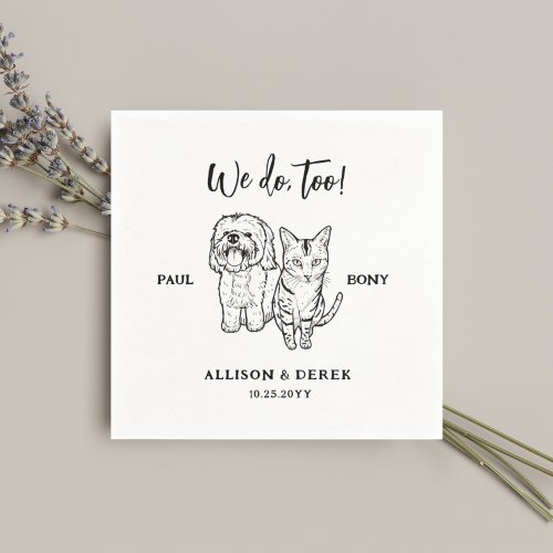 Cute Pet Drawing Personalized Dog Cat Wedding Napkins