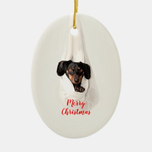 Cute Pet Family Puppy Dog Christmas Photo Ceramic Ornament