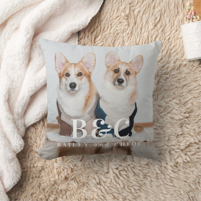 Cute Pet Friends Dog Lover Monogram Photo Pillow (Blanket)