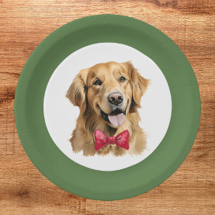 Cute Pet Golden Retriever Christmas Plate