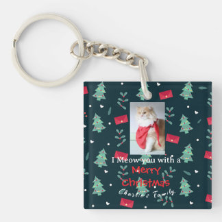 Cute Pet Greenery Christmas Photo Keychain