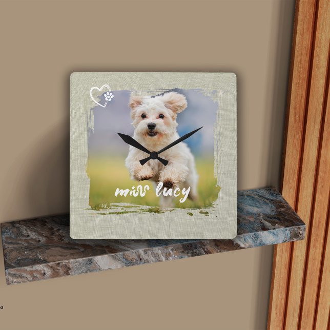 Cute Pet Keepsake Photo Playful Typography Square Wall Clock (Creator Uploaded)