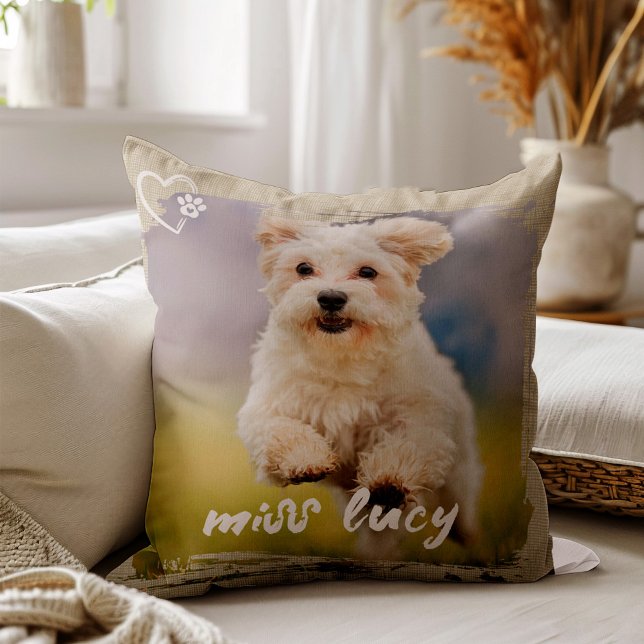 Cute Pet Keepsake Photo Playful Typography Throw Pillow (Creator Uploaded)