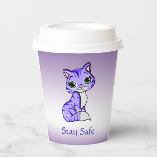 Cute Pet Kitty Cat Says Stay Safe Paper Cups