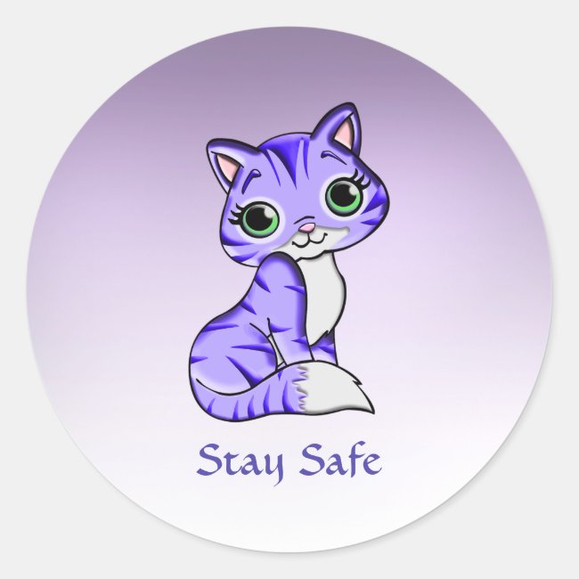 Cute Pet Kitty Cat Says Stay Safe Stickers