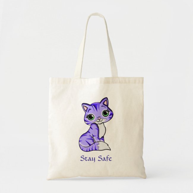 Cute Pet Kitty Cat Says Stay Safe Tote Bag
