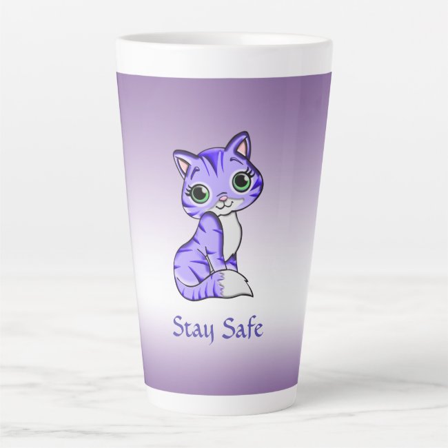Cute Pet Kitty Cat Tells Us to Stay Safe Latte Mug