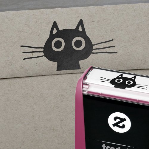 Cute Pet Kitty Cat with Long Whiskers Whimsical Self_inking Stamp