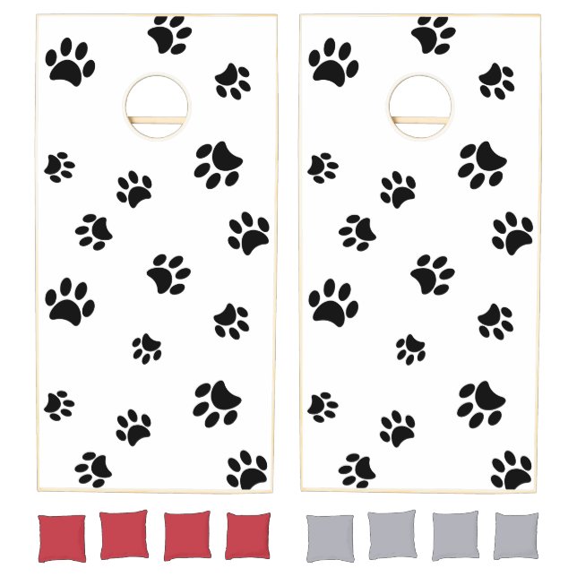 Cute Pet Lovers Black Paw Prints Pattern Cornhole Set (Set)