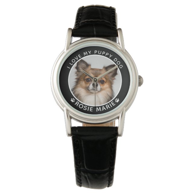 Cute Pet Lovers Dog Name Paw Prints Custom Photo Watch (Front)