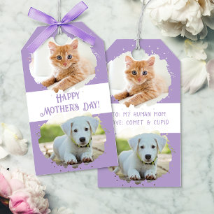 Cute Pet Lovers Personalized Two Photos Purple Gift Tags
