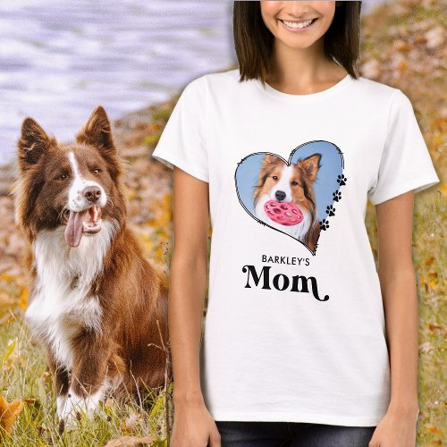 Cute Pet Mom Custom Photo Heart Paw Prints Dog  T_Shirt