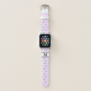 Cute pet panda face hearts monogram elegant apple watch band